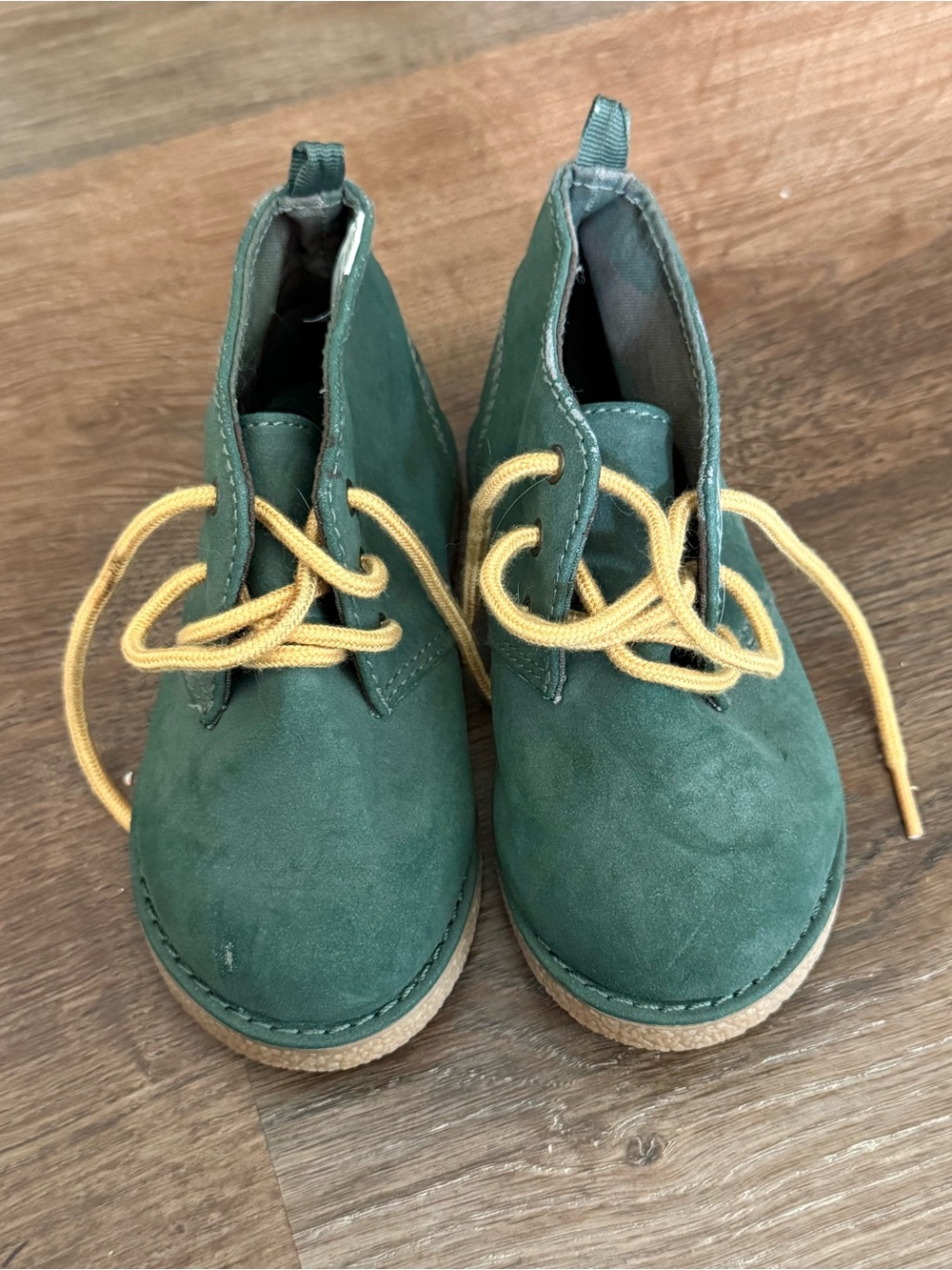 Koala Kids Green Suede Boots with Yellow Laces